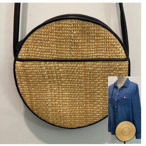 Dokkim Raffia Crossbody Bag Tan and Black Crossbody Bag
